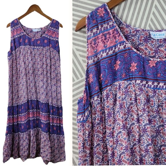 La Cera Dresses & Skirts - Vintage LA Cera Patio Dress Plus size 2X 18/20 Muumuu Caftan Kaftan Gauze blue
